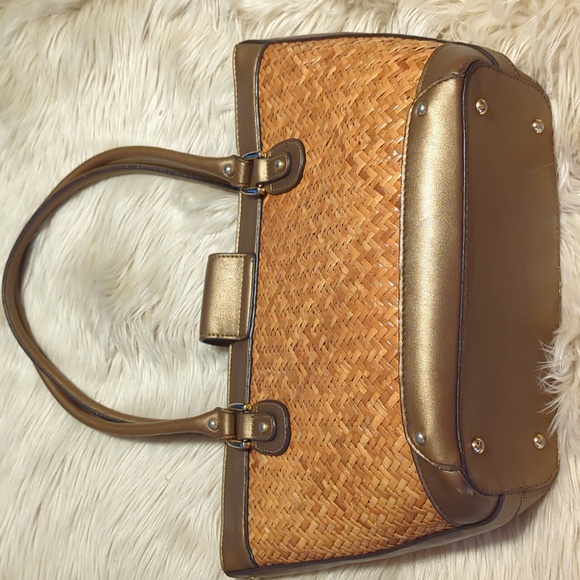 Etienne Aigner 100% Rattan with Bronze Trim Tote Bag 15” x 9” - Picture 8 of 12